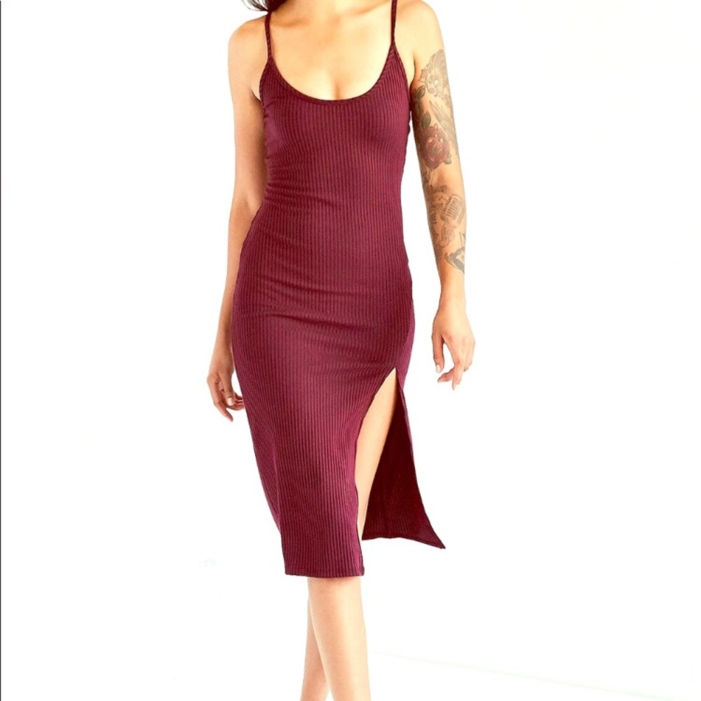 Urban Outfitters Ribbed high slit slip dress